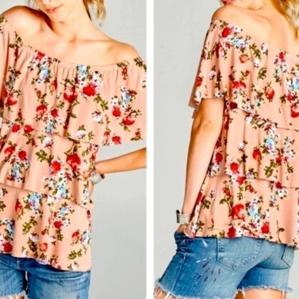 Last One: Blush Floral 3-Tier Ruffle Top BRAND NEW - Picture 7 of 7